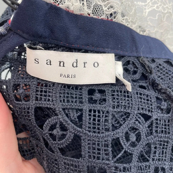 Sandro Dovera Lace Mini Dress In Navy Blue Size 34 / US 0 - Picture 8 of 11